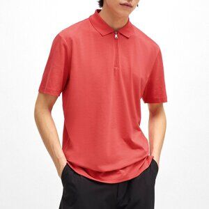 Hugo Boss Men's HUGO Dekok Quarter Zip Performance Polo SS Logo Shirt Med Red